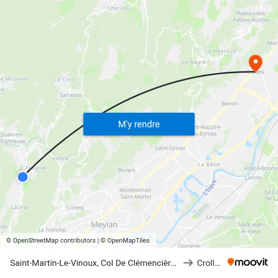 Saint-Martin-Le-Vinoux, Col De Clémencières to Crolles map