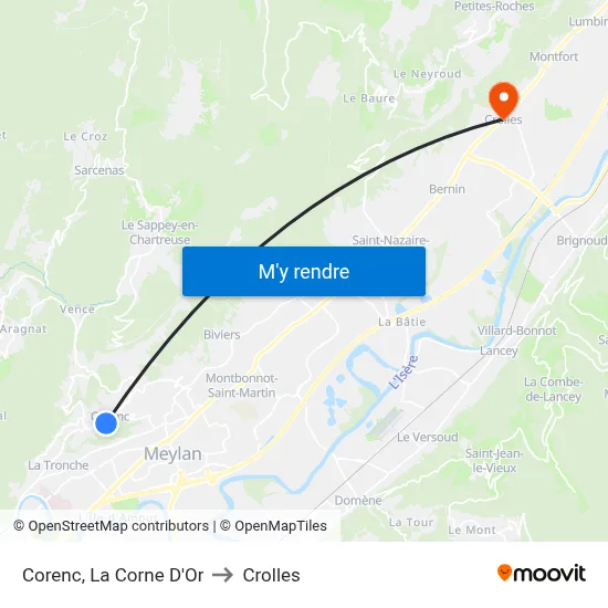Corenc, La Corne D'Or to Crolles map