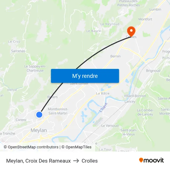Meylan, Croix Des Rameaux to Crolles map