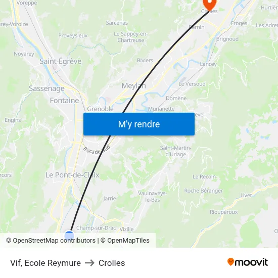 Vif, Ecole Reymure to Crolles map