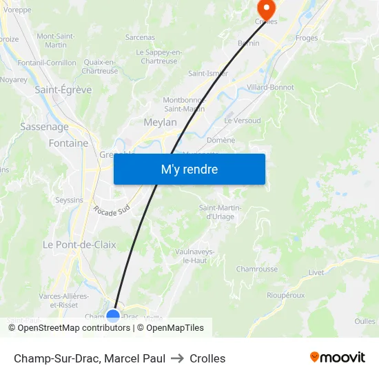 Champ-Sur-Drac, Marcel Paul to Crolles map