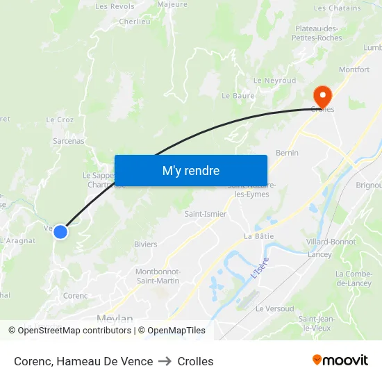 Corenc, Hameau De Vence to Crolles map