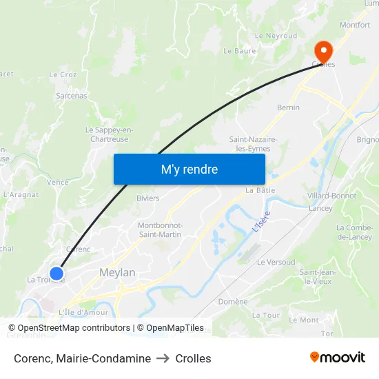 Corenc, Mairie-Condamine to Crolles map