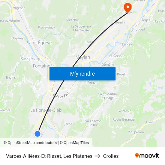 Varces-Allières-Et-Risset, Les Platanes to Crolles map
