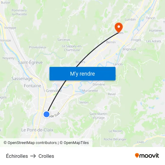 Échirolles to Crolles map