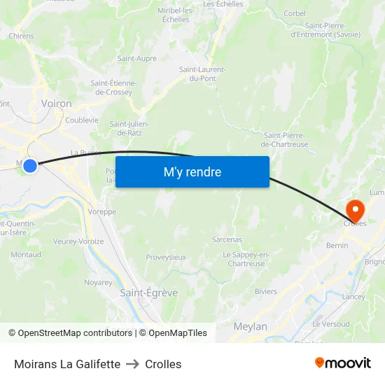 Moirans La Galifette to Crolles map
