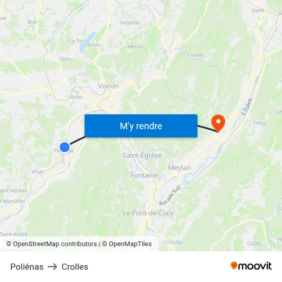 Poliénas to Crolles map
