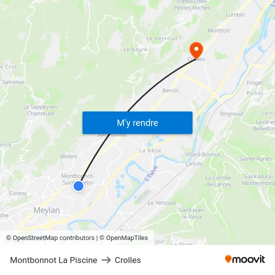 Montbonnot La Piscine to Crolles map