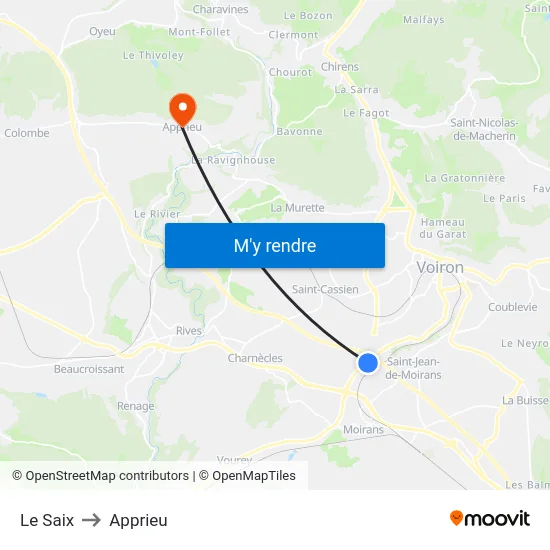 Le Saix to Apprieu map