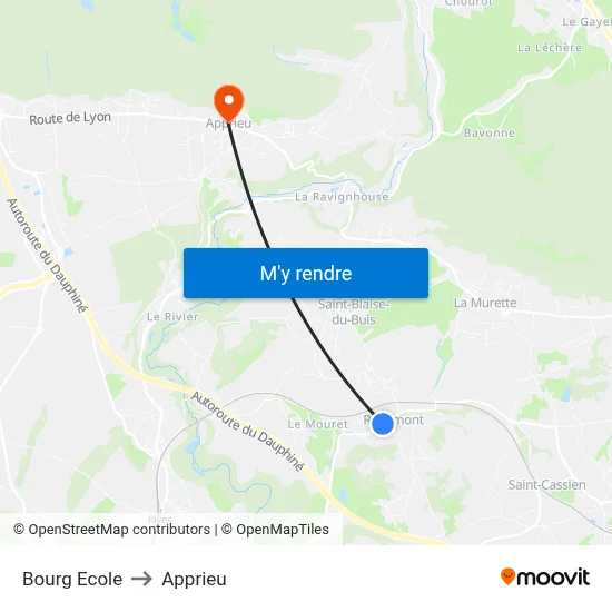 Bourg Ecole to Apprieu map