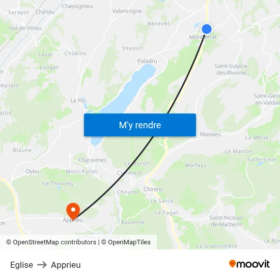 Eglise to Apprieu map