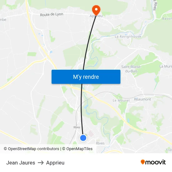 Jean Jaures to Apprieu map