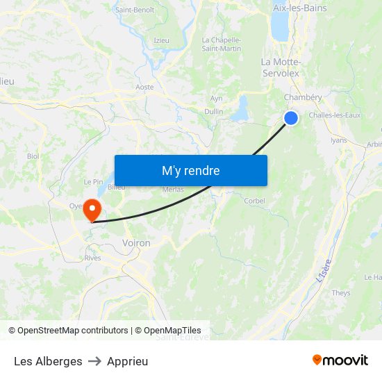 Les Alberges to Apprieu map