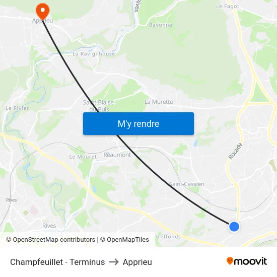 Champfeuillet - Terminus to Apprieu map