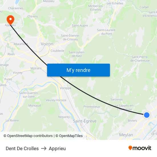 Dent De Crolles to Apprieu map