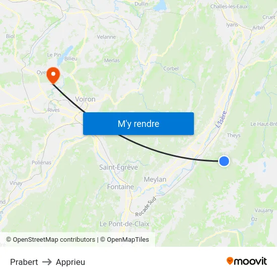 Prabert to Apprieu map