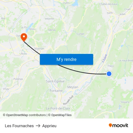 Les Fournaches to Apprieu map