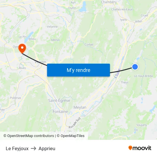 Le Feyjoux to Apprieu map