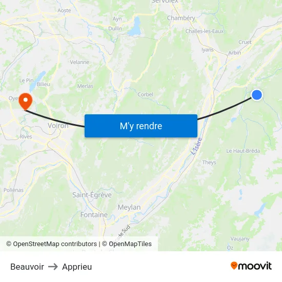 Beauvoir to Apprieu map