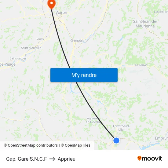 Gap, Gare S.N.C.F to Apprieu map