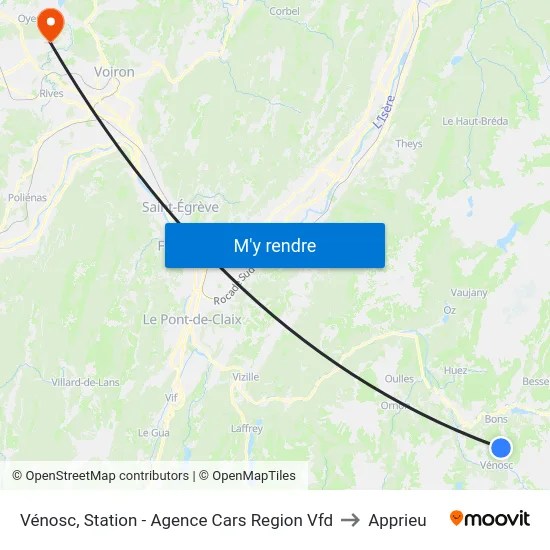 Vénosc, Station - Agence Cars Region Vfd to Apprieu map