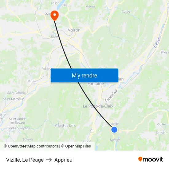 Vizille, Le Péage to Apprieu map