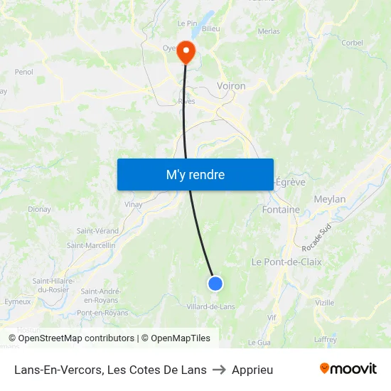 Lans-En-Vercors, Les Cotes De Lans to Apprieu map