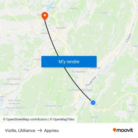 Vizille, L'Alliance to Apprieu map