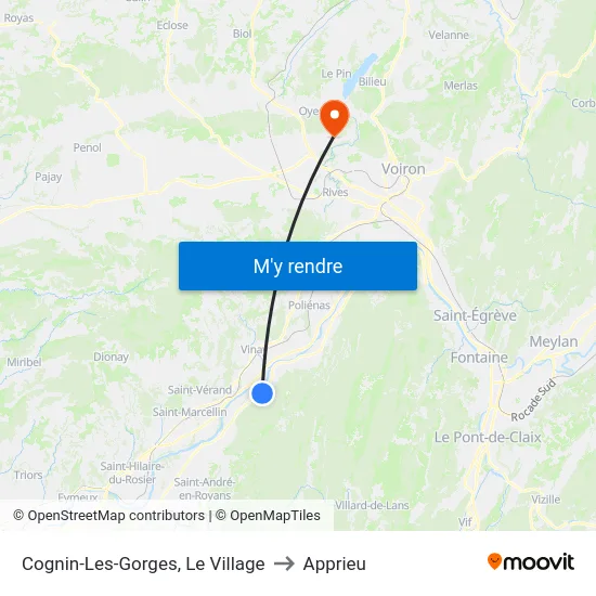 Cognin-Les-Gorges, Le Village to Apprieu map