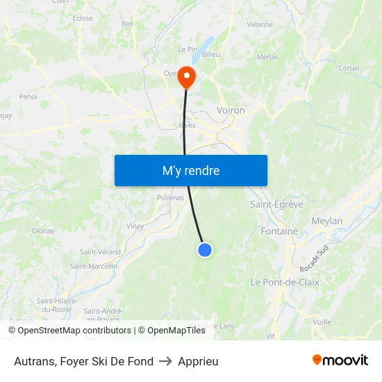 Autrans, Foyer Ski De Fond to Apprieu map