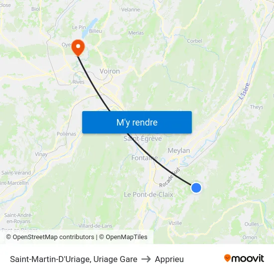 Saint-Martin-D'Uriage, Uriage Gare to Apprieu map