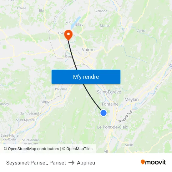 Seyssinet-Pariset, Pariset to Apprieu map