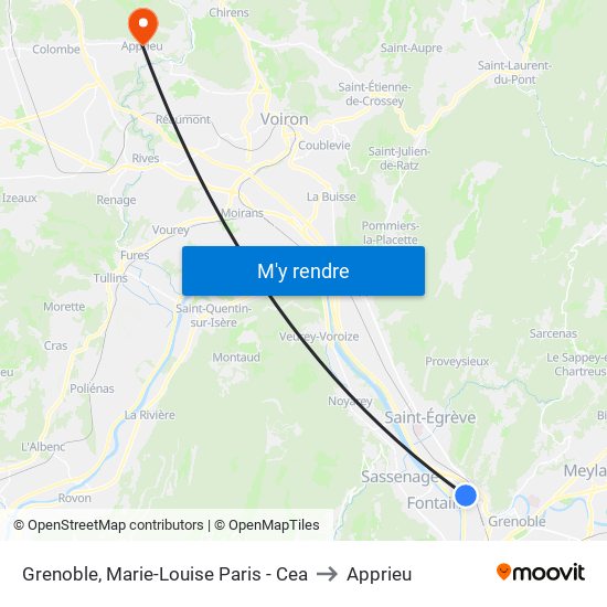 Grenoble, Marie-Louise Paris - Cea to Apprieu map