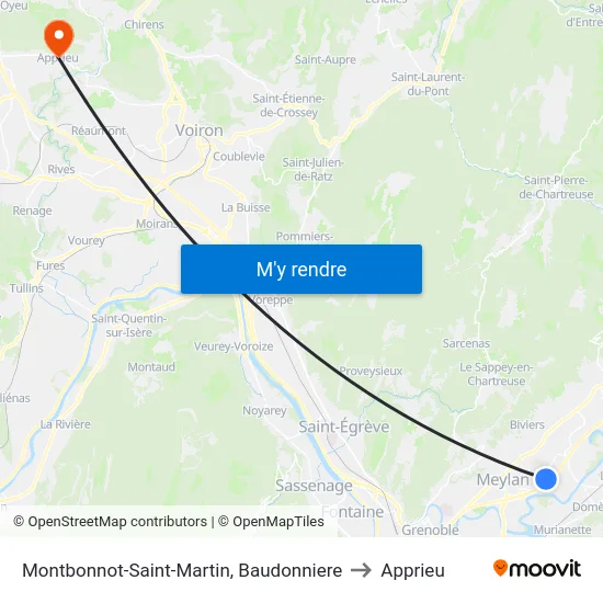 Montbonnot-Saint-Martin, Baudonniere to Apprieu map