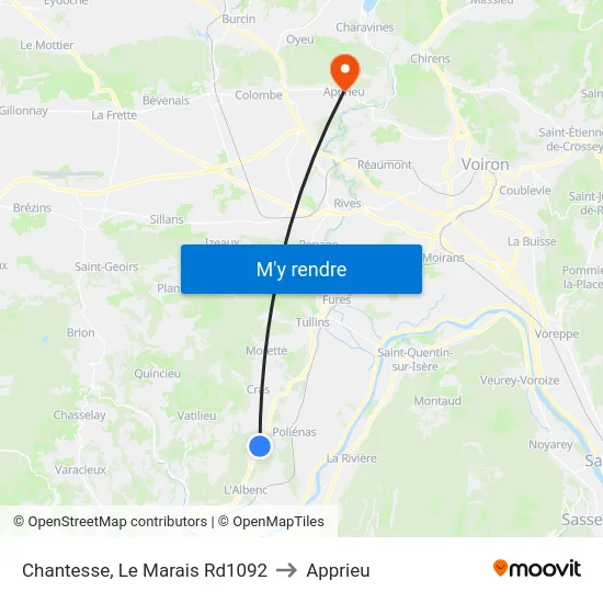 Chantesse, Le Marais Rd1092 to Apprieu map