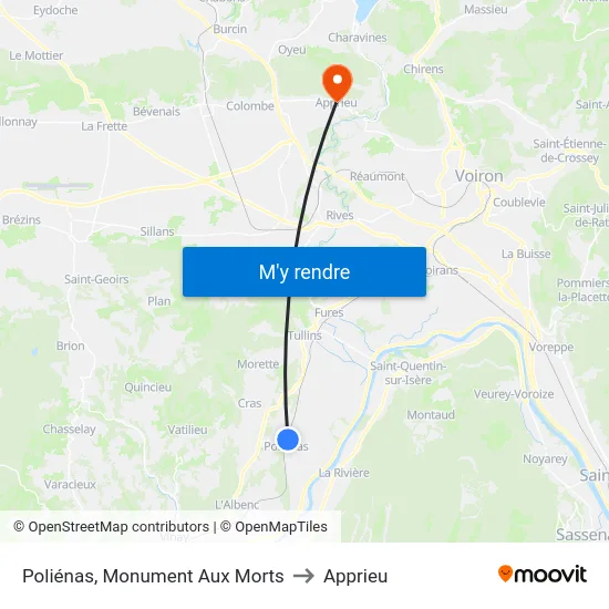 Poliénas, Monument Aux Morts to Apprieu map