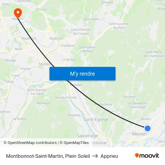 Montbonnot-Saint-Martin, Plein Soleil to Apprieu map