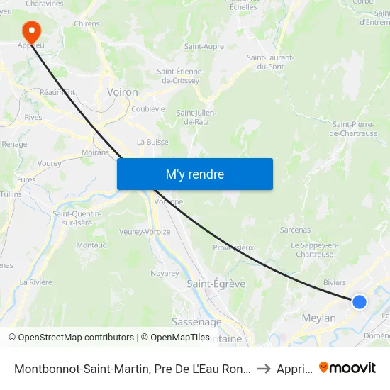 Montbonnot-Saint-Martin, Pre De L'Eau Rond Point to Apprieu map