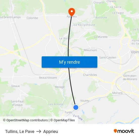 Tullins, Le Pave to Apprieu map