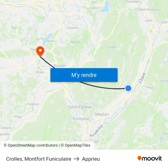 Crolles, Montfort Funiculaire to Apprieu map