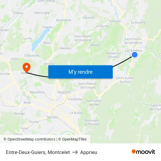 Entre-Deux-Guiers, Montcelet to Apprieu map
