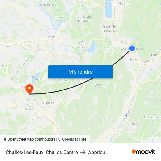 Challes-Les-Eaux, Challes Centre to Apprieu map