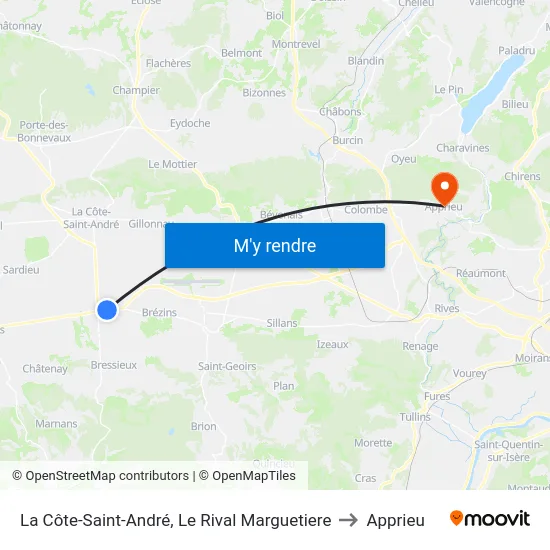 La Côte-Saint-André, Le Rival Marguetiere to Apprieu map
