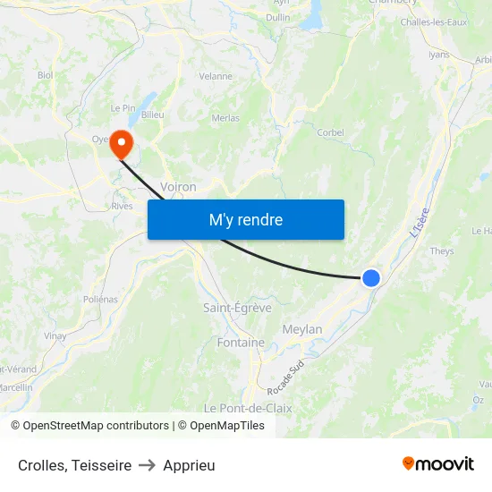 Crolles, Teisseire to Apprieu map