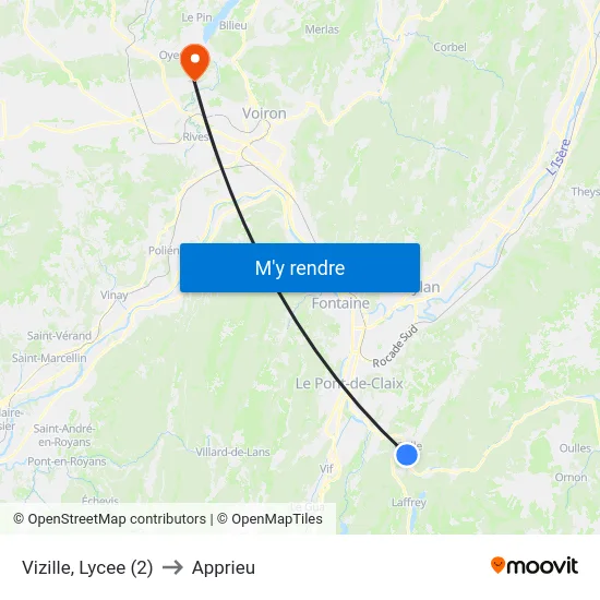 Vizille, Lycee (2) to Apprieu map
