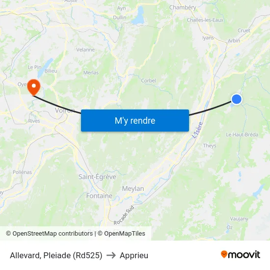 Allevard, Pleiade (Rd525) to Apprieu map
