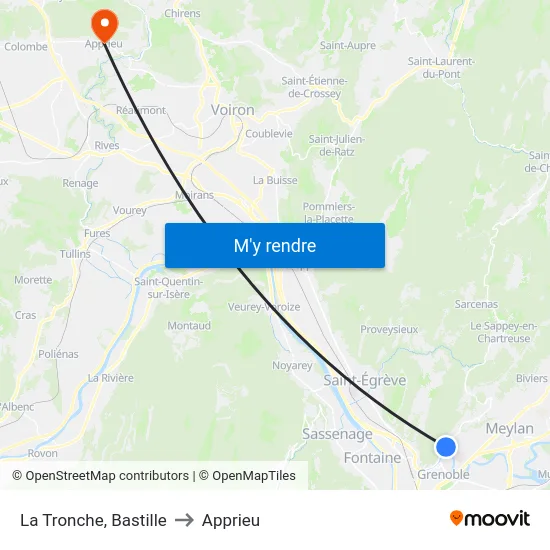 La Tronche, Bastille to Apprieu map