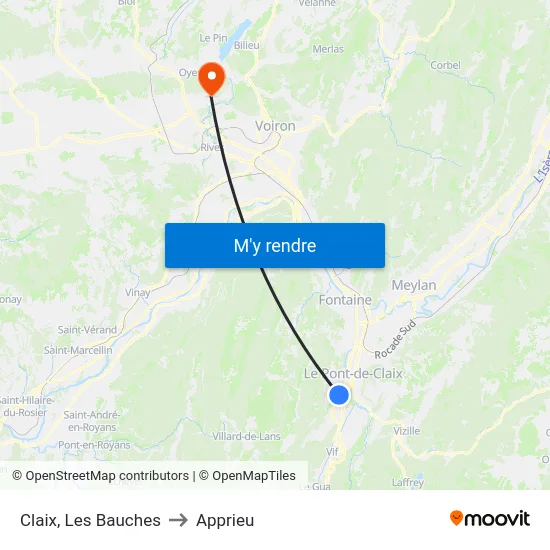 Claix, Les Bauches to Apprieu map