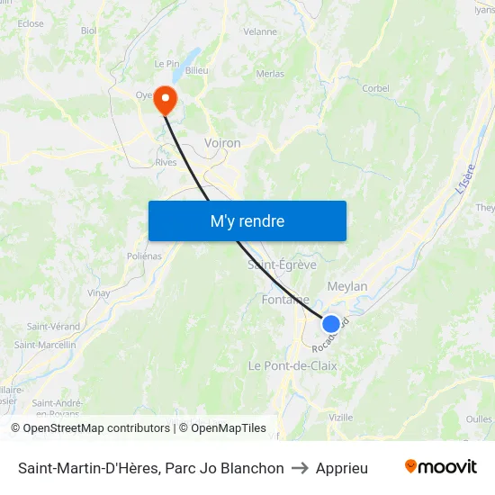 Saint-Martin-D'Hères, Parc Jo Blanchon to Apprieu map