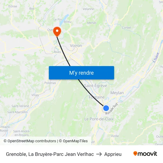 Grenoble, La Bruyère-Parc Jean Verlhac to Apprieu map